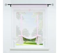 Joyswahl Store Romain Transparent en Polyester Passe Tringle sans Percage avec Ruban Papillons Store Fenêtre Rideau Voilage de Cuisine Chambre Salle de Bain Rose LxH 80x140cm