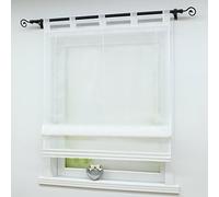 Joyswahl Store Romain Uni à Passant en Polyester Voilage Transparent Décoration pour Salon Cuisine Moderne Sophia 1 Pièce Blanc LxH 140x140CM