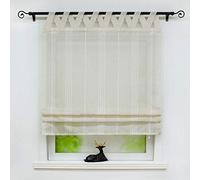 Joyswahl Thea Store Romain Passe Tringle à Passant V Uni Demi-Transparent Rayure Verticale en Polyester Décoration de Cuisine Salle de Bain Chambre Fenêtre 1 Pièce Taupe LxH 60x140cm
