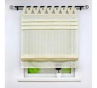 Joyswahl « Tilla » Store romain semi-transparent aspect lin - Avec passants en V - Rideau de fenêtre - 120 x 140 cm (l x H) - Beige