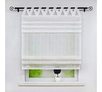 Joyswahl « Tilla » Store romain semi-transparent aspect lin - Avec passants en V - Rideau de fenêtre - 80 x 140 cm (l x H) - Blanc