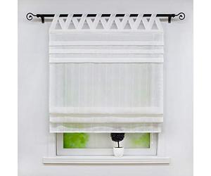 Joyswahl « Tilla » Store romain semi-transparent aspect lin - Avec passants en V - Rideau de fenêtre - 80 x 140 cm (l x H) - Blanc