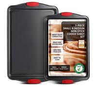 JOYTABLE Lot de 2 plaques à biscuits avec poignées en silicone, moule de cuisson en acier antiadhésif, plaques de cuisson pour four, sans BPA, plaques à biscuits - Noir - Taille S et M