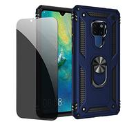 JOYTAG Coque kompatibel Huawei Mate 20 Bleu étui de Protection avec Protecteur d'écran en Verre de confidentialité Anti-Espion