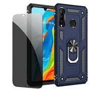 JOYTAG Coque kompatibel Huawei P30 Bleu étui de Protection avec Protecteur d'écran en Verre de confidentialité Anti-Espion