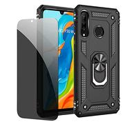 JOYTAG Coque kompatibel Huawei P30 Noir étui de Protection avec Protecteur d'écran en Verre de confidentialité Anti-Espion