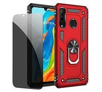 JOYTAG Coque kompatibel Huawei P30 Rouge étui de Protection avec Protecteur d'écran en Verre de confidentialité Anti-Espion