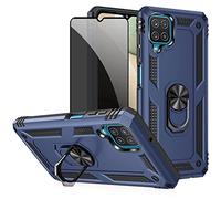 JOYTAG Coque kompatibel Samsung A12/M12 Bleu étui de Protection avec Protecteur d'écran en Verre de confidentialité Anti-Espion
