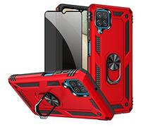 JOYTAG Coque kompatibel Samsung A12/M12 Rouge étui de Protection avec Protecteur d'écran en Verre de confidentialité Anti-Espion