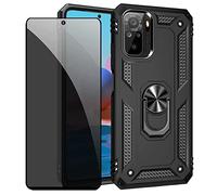 JOYTAG Coque kompatibel Xiaomi Redmi Note 10 4G/Note 10S Noir étui de Protection avec Protecteur d'écran en Verre de confidentialité Anti-Espion