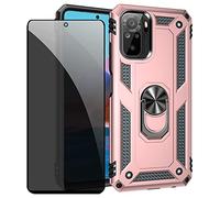 Joytag Coque kompatibel Xiaomi Redmi Note 10 4G/Note 10S Or Rose étui de Protection avec Protecteur d'écran en Verre de confidentialité Anti-Espion