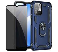 JOYTAG Coque kompatibel Xiaomi Redmi Note 10 5G/Poco M3 Pro 5G Bleu étui de Protection avec Protecteur d'écran en Verre de confidentialité Anti-Espion