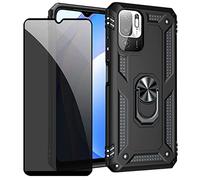 JOYTAG Coque kompatibel Xiaomi Redmi Note 10 5G/Poco M3 Pro 5G Noir étui de Protection avec Protecteur d'écran en Verre de confidentialité Anti-Espion