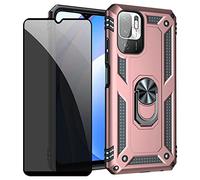 Joytag Coque kompatibel Xiaomi Redmi Note 10 5G/Poco M3 Pro 5G Or Rose étui de Protection avec Protecteur d'écran en Verre de confidentialité Anti-Espion