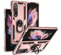 Joytag Coque Samsung Galaxy Z Fold 3 5G Etui magnétique Support Armure Robuste Antichoc Silicone TPU 360 degré Cas de téléphone de Voiture Bumper-Or Rose
