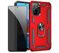 Joytag Coque Xiaomi Redmi Note 10 4G/Note 10S Rouge étui de Protection avec Protecteur d'écran en Verre de confidentialité Anti-Espion