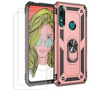 JOYTAG kompatibel Coque Huawei P Smart Z,Etui + Verre Trempé[2 Pièces] magnétique Support Armure Robuste Antichoc Silicone TPU 360 degré Cas de téléphone de Voiture Bumper-Or Rose