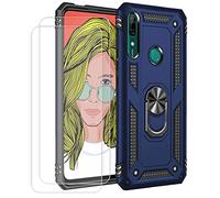 JOYTAG kompatibel Coque Huawei P Smart Z,Etui + Verre Trempé[2 Pièces] magnétique Support Armure Robuste Antichoc Silicone TPU 360 degré Cas de téléphone de Voiture Bumper-Bleu