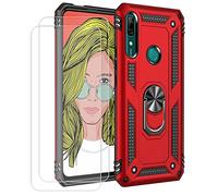 Joytag kompatibel Coque Huawei P Smart Z,Etui + Verre Trempé[2 Pièces] magnétique Support Armure Robuste Antichoc Silicone TPU 360 degré Cas de téléphone de Voiture Bumper-Rouge
