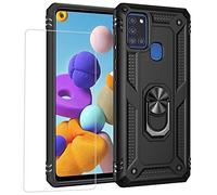 Joytag kompatibel Coque Samsung A21S,Etui + Film de Verre trempé magnétique Support Armure Robuste Antichoc Silicone TPU 360 degré Cas de téléphone de Voiture Bumper-Noir