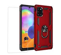 Joytag kompatibel Coque Samsung A31,Etui + Film de Verre trempé magnétique Support Armure Robuste Antichoc Silicone TPU 360 degré Cas de téléphone de Voiture Bumper-Rouge