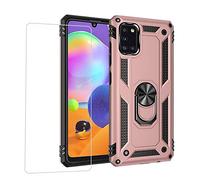 Joytag kompatibel Coque Samsung A31,Etui + Film de Verre trempé magnétique Support Armure Robuste Antichoc Silicone TPU 360 degré Cas de téléphone de Voiture Bumper-Or Rose