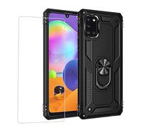 Joytag kompatibel Coque Samsung A31,Etui + Film de Verre trempé magnétique Support Armure Robuste Antichoc Silicone TPU 360 degré Cas de téléphone de Voiture Bumper-Noir