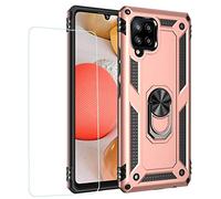 Joytag kompatibel Coque Samsung A42 5G,Etui + Film de Verre trempé magnétique Support Armure Robuste Antichoc Silicone TPU 360 degré Cas de téléphone de Voiture Bumper-Or Rose