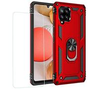 Joytag kompatibel Coque Samsung A42 5G,Etui + Film de Verre trempé magnétique Support Armure Robuste Antichoc Silicone TPU 360 degré Cas de téléphone de Voiture Bumper-Rouge