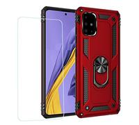 Joytag kompatibel Coque Samsung A51 4G,Etui + Film de Verre trempé magnétique Support Armure Robuste Antichoc Silicone TPU 360 degré Cas de téléphone de Voiture Bumper-Rouge