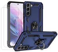 Joytag kompatibel Coque Samsung S22 5G,Etui + Verre Trempé[2 Pièces] magnétique Support Armure Robuste Antichoc Silicone TPU 360 degré Cas de téléphone de Voiture Bumper-Bleu