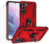 Joytag kompatibel Coque Samsung S22 5G,Etui + Verre Trempé[2 Pièces] magnétique Support Armure Robuste Antichoc Silicone TPU 360 degré Cas de téléphone de Voiture Bumper-Rouge