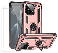 Joytag kompatibel Coque Xiaomi Mi 11/Mi 11 5G,Etui + Protection ecran[2 Pièces] magnétique Support Armure Robuste Antichoc Silicone TPU 360 degré Cas de téléphone de Voiture Bumper-Or Rose