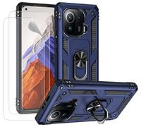 JOYTAG kompatibel Coque Xiaomi Mi 11 Pro,Etui + Protection ecran[2 Pièces] magnétique Support Armure Robuste Antichoc Silicone TPU 360 degré Cas de téléphone de Voiture Bumper-Bleu