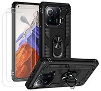 JOYTAG kompatibel Coque Xiaomi Mi 11 Pro,Etui + Protection ecran[2 Pièces] magnétique Support Armure Robuste Antichoc Silicone TPU 360 degré Cas de téléphone de Voiture Bumper-Noir