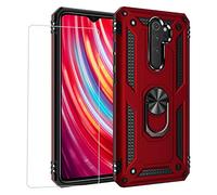 Joytag kompatibel Coque Xiaomi Redmi Note 9S/Note 9 Pro,Etui + Film de Verre trempé magnétique Support Armure Robuste Antichoc Silicone TPU 360 degré Cas de téléphone de Voiture Bumper-Rouge