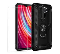 Joytag kompatibel Coque Xiaomi Redmi Note 9S/Note 9 Pro,Etui + Film de Verre trempé magnétique Support Armure Robuste Antichoc Silicone TPU 360 degré Cas de téléphone de Voiture Bumper-Noir
