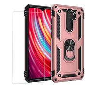 Joytag kompatibel Coque Xiaomi Redmi Note 9S/Note 9 Pro,Etui + Film de Verre trempé magnétique Support Armure Robuste Antichoc Silicone TPU 360 degré Cas de téléphone de Voiture Bumper-Or Rose