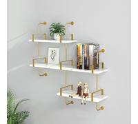 Joytar Étagères flottantes dorées, étagères murales suspendues à 3 Niveaux, rayonnage Vertical pour Commerce, étagère Murale Flottante en Bois pour Salon, Cuisine, Bureau et café-Bar.(B)