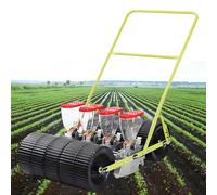 Joytar Semoir de Jardin Manuel à Pousser, Semoir de précision et applicateur d'engrais, Espacement des Rangs et Profondeur réglables, Semoir à légumes précis pour jardiniers(4-Wheel)