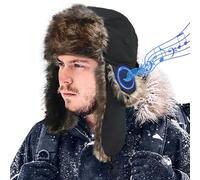 Joythink Chapeau de trappeur avec casque Bluetooth - Chapeau de soldat russe - Chapeau d'aviateur - Chapeau de ski coupe-vent - Cache-oreilles - Pour la chasse - Hommes et femmes - Noir, Noir , Taille