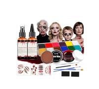 JOYTIX®Kit Maquillage Halloween SFX avec Faux Sang & Cire à Cicatrices | Palette Professionnelle, Éponges à Croûtes, Pinceaux, Tatouages Cicatrices | pour Cosplay Fête Horreur (Set A)
