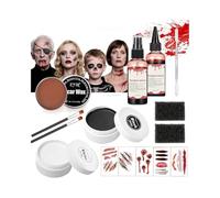 JOYTIX®Kit Maquillage SFX Cire à Cicatrices Faux Sang Gel Palette Peinture Visage Noir Blanc | Maquillage Halloween Horreur pour Blessures Effrayantes Looks Zombie Squelette (Set B)
