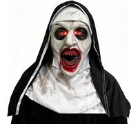 JOYTIX®Masque de Nonne Démoniaque LED à Capuche Intégrée - Masque d'Halloween Effrayant Yeux Lumineux Latex/Polyester - Déguisement Horreur pour Soirée Terreur.