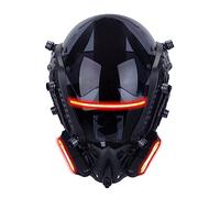 Joytopiaminds Cyberpunk Future Technology Masque avec lumières LED rouges, accessoire de cosplay futuriste pour Halloween, jeu de rôle et fêtes costumées