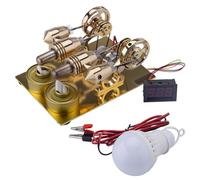 Joytopiaminds Stirling Kit de modèle de moteur, mini moteur Stirling à air chaud 4 cylindres avec générateur électrique, ampoule LED et voltmètre pour affichage d'expériences en sciences physiques