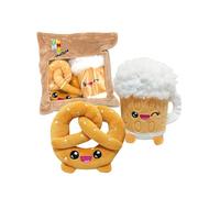 Joy Toy Peluches Yummies Together Bretzel & Bière – 2x15 cm, sac en peluche Take Away 21x21 cm
