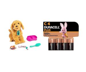 JoyToyMOJI,LeGrandChiotinteractifLabradoodleavec150réactions,LeChiencâlinrépondauxCommandesvocales,auToucheretauxCartesfournies. + Piles C Duracell Plus (lot de 4) - Alcalines 1,5V - Durée de vie gara