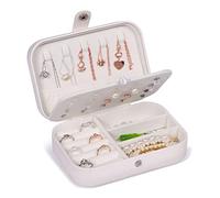 JOYUE Boîtes à Bijoux Femmes Voyage Organisateur de bijoux Filles Petit Jewelry Stockage Cas pour Bagues Boucles D'oreilles Colliers Bracelets, 16,5 x 11,5 x 5,5 cm (Blanc)