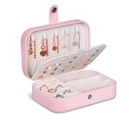 JOYUE Boîtes à Bijoux Femmes Voyage Organisateur de bijoux Filles Petit Jewelry Stockage Cas pour bagues Boucles d'oreilles Colliers Bracelets, 16,5 x 11,5 x 5,5 cm (Rose)